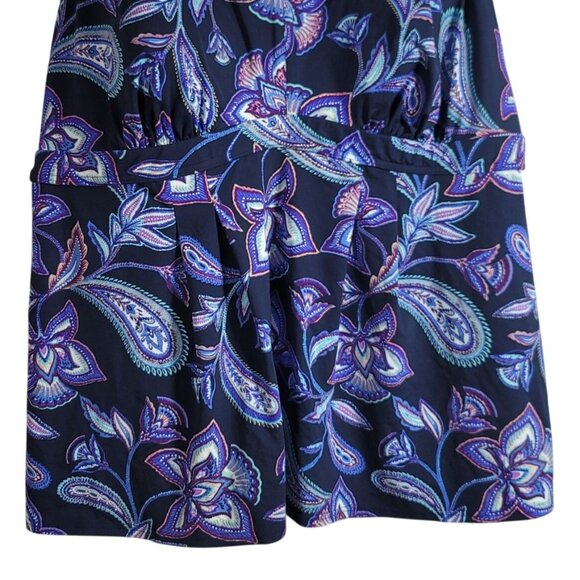 Lands' End Tankini Swim Top Blue SZ 24W Racerback Shelf Bra Paisley Flutter Hem - Picture 3 of 8